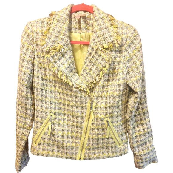 Forever 21 Exclusive Women’s Lime Gray & Cream Tweed Blazer Jacket Size SMALL - Picture 1 of 14
